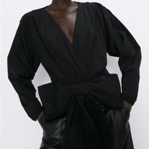 Zara Bow Front Blouse Black NWT Sz Small